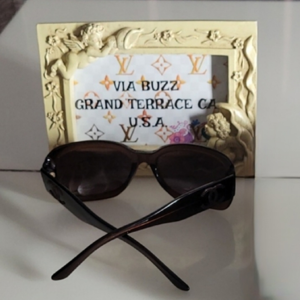 Authentic Chanel Cc Logo Rectangular Sunnies Brow… - image 2